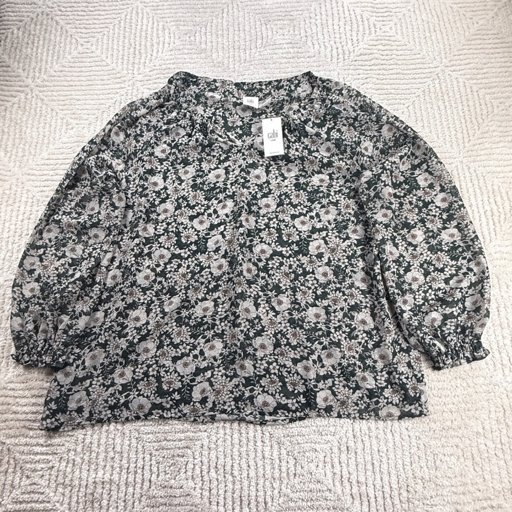 Cabi Peasant Blouse Womens M Green Boho Floral NWT Romantic Earthy Cottagecore